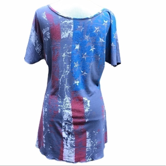 Raw 7 Grey/Multi Abstract Print Crystals Tee Sz. L - Picture 3 of 16